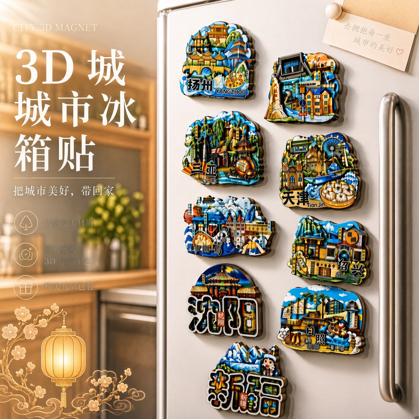木质磁性城市冰箱贴|千人回购图片