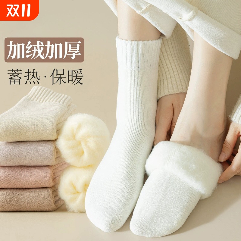 秋冬季加绒加厚保暖毛绒女中筒袜