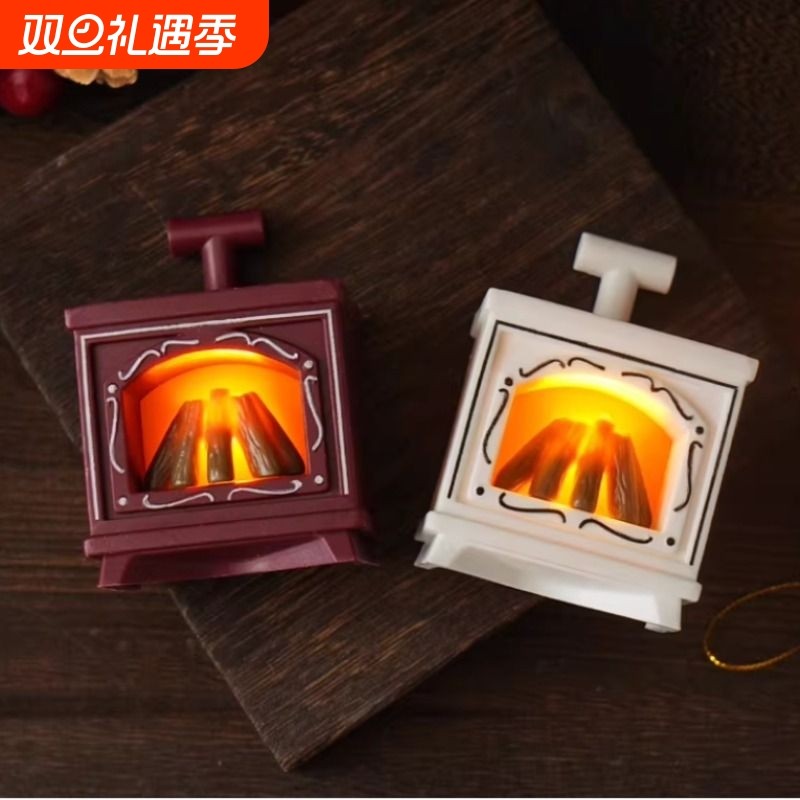 led迷你仿真小壁炉圣诞节创意发光摆件灯家居装饰复古电子蜡烛灯