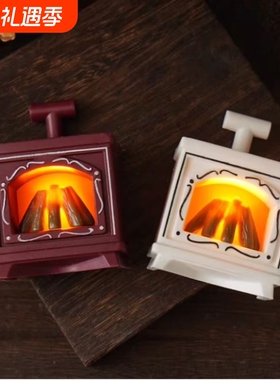 led迷你仿真小壁炉圣诞节创意发光摆件灯家居装饰复古电子蜡烛灯