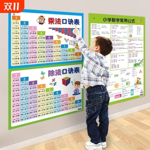 墙贴乘法口诀表小学数学公式 大全2022新小学生挂图小学数学知识点识字认识拼音九九乘除法加减一年级二年级世中国界之最儿童励志