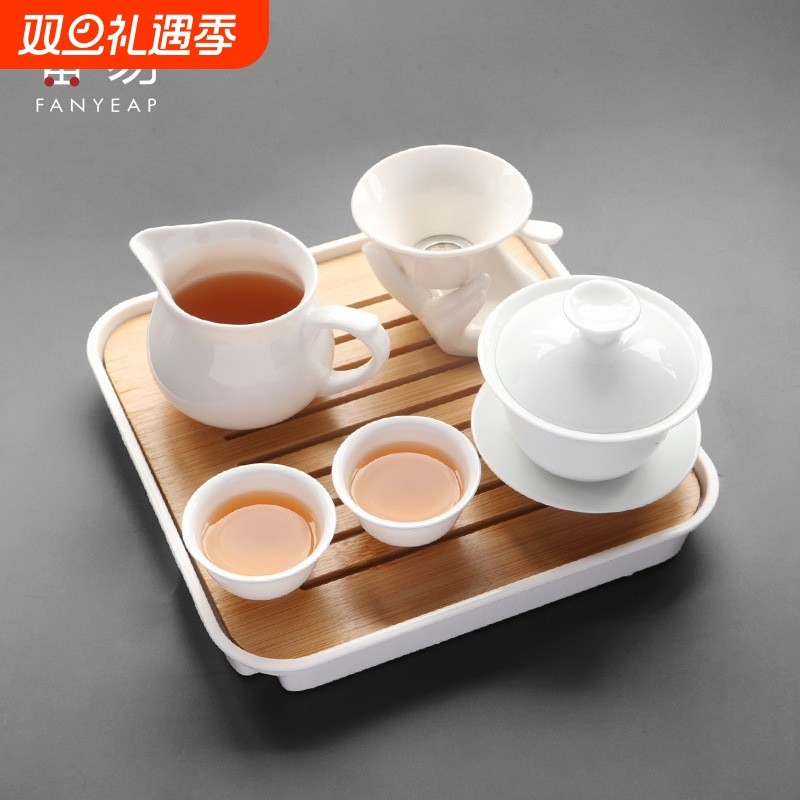 杯子/陶瓷/功夫茶/盖碗A1vn800-中号不烫手白瓷茶杯具中式
