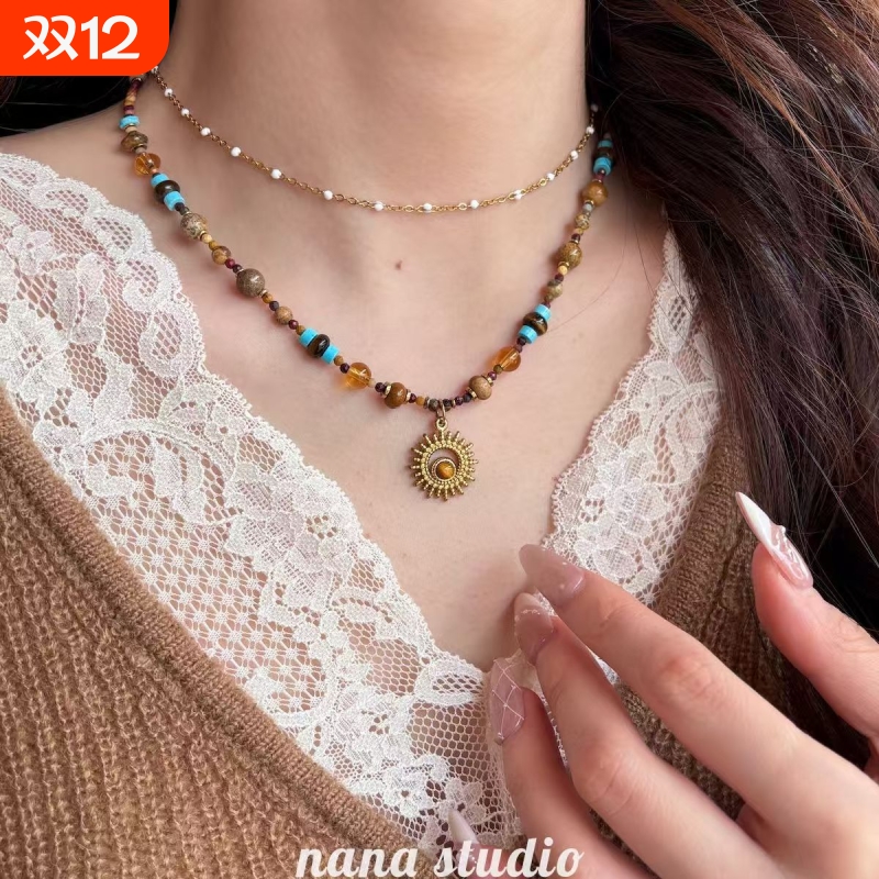 2026新款秋冬复古美拉德串珠毛衣链小众设计高级感精致百搭项链女