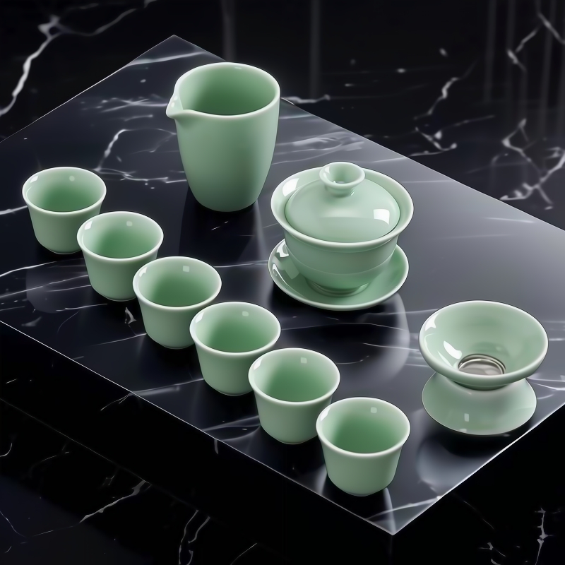 青瓷功夫茶具套装家用泡茶器冲茶盖碗茶杯高档中式用定制三才个人