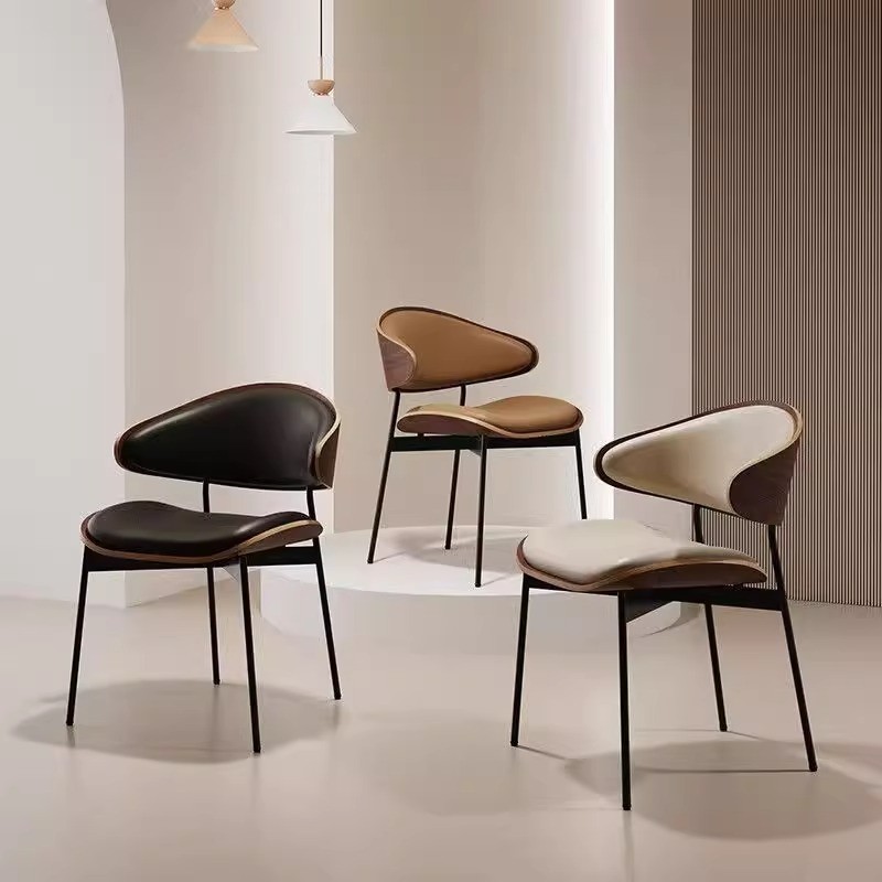 意式极简餐椅轻奢家用靠背椅洽谈椅复古餐桌椅子中古餐厅久坐软包