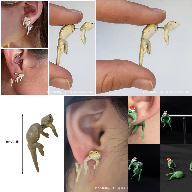 嘻哈摇滚蜥蜴青蛙耳钉派对搞怪耳钉个性甜酷风创意耳环轻奢风耳饰