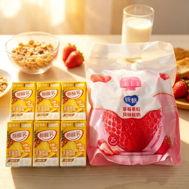 蒙牛纯甄草莓酸奶100g*10袋+酸酸乳凤梨250ml*6盒酸奶饮品图片