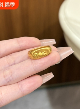 复古古法金色印章莲花戒指女小众设计时尚轻奢个性百搭高级感手饰