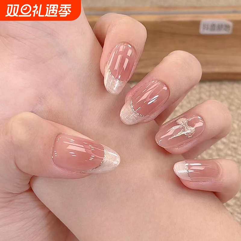 金玉腰夏季新款法式纯手工穿戴甲气质千金显白手工椭圆高级手指