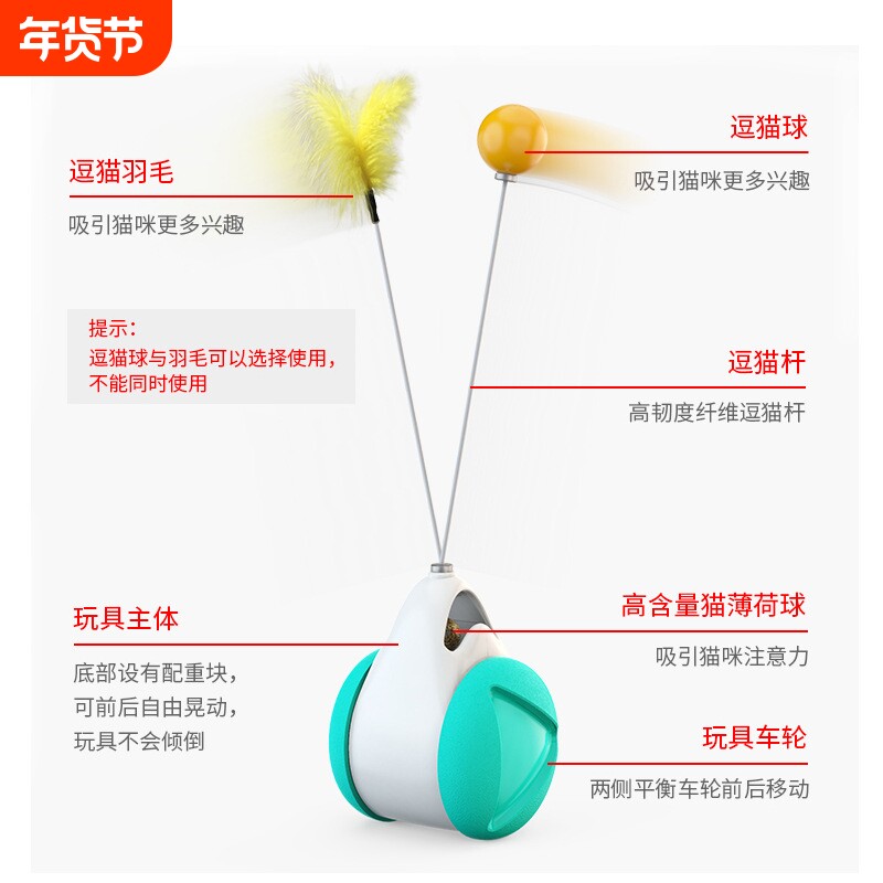 猫咪的玩具自动逗猫球平衡车逗猫棒套装自嗨解闷玩耍神器宠物用品