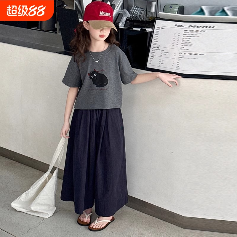 女童夏季T恤套装夏装2025新款短袖大童女孩洋气时髦棉布裙裤衣服