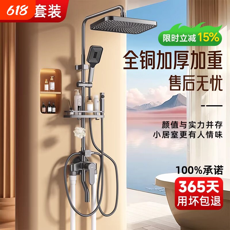 全铜明装淋浴花洒套装家用全套卫浴花晒喷头卫生间明管明接沐浴器