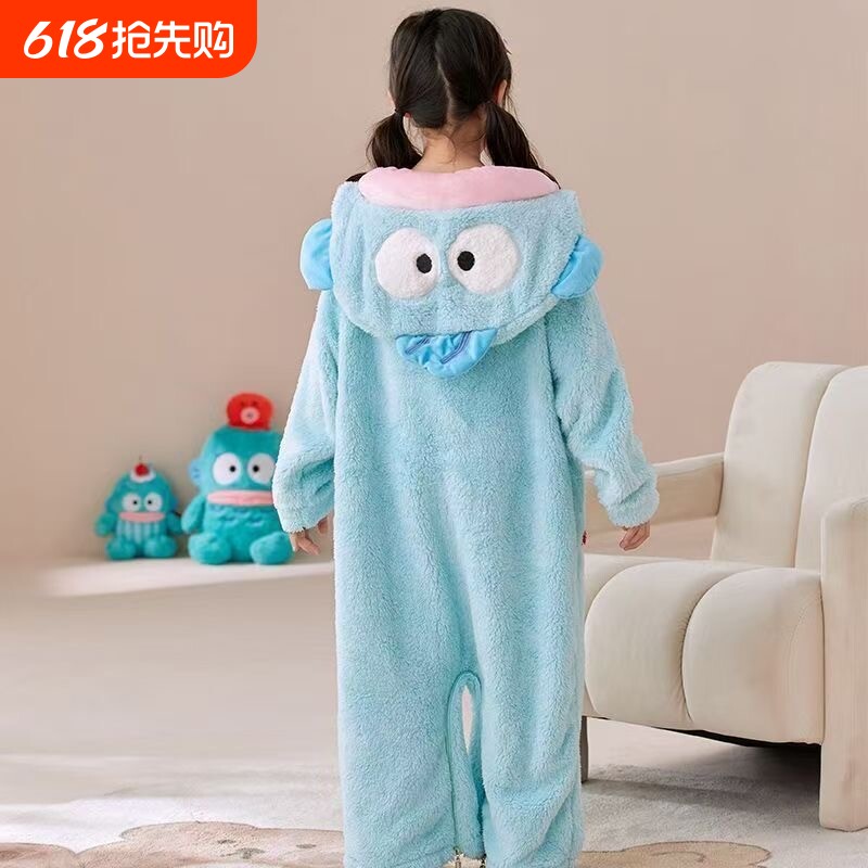 丑鱼睡衣连体儿童可爱搞怪男女童秋冬季加厚珊瑚绒卡通亲子家居服