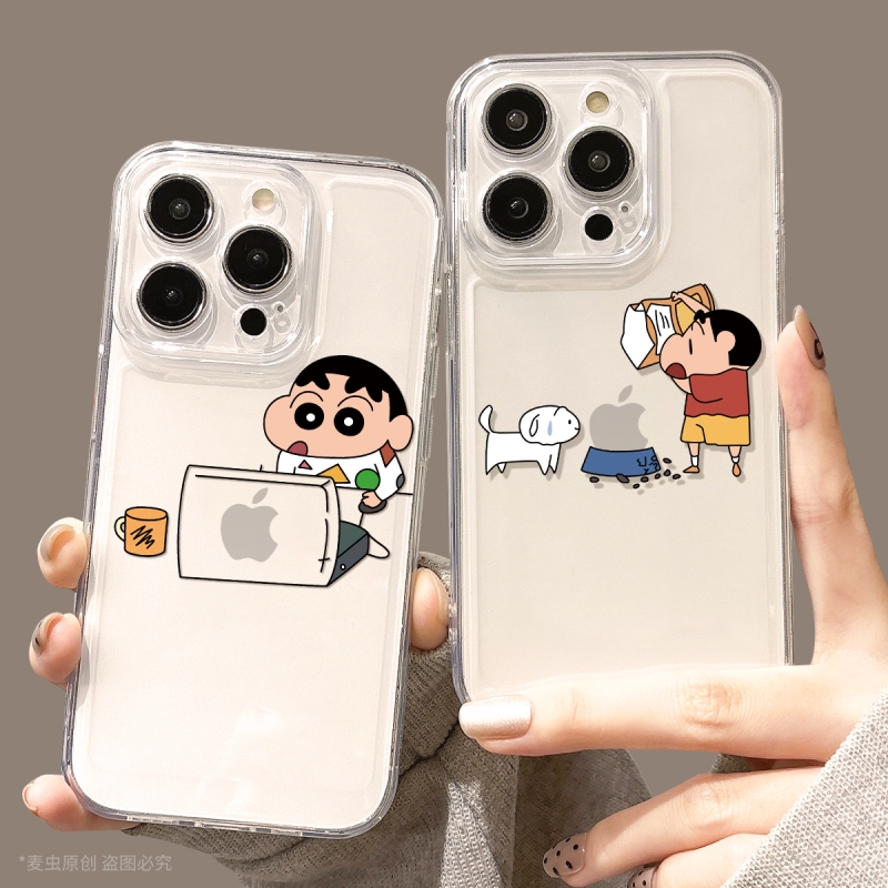 麦虫适用苹果16手机壳蜡笔小新iphone15新款16pro透明12男11情侣13小众x高级感pro女款max动漫14套16promax