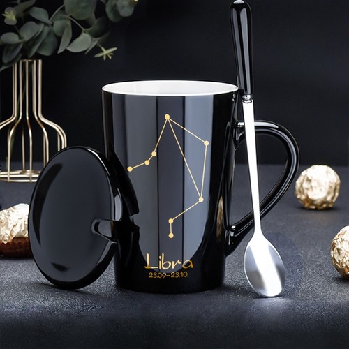 星座马克杯陶瓷杯带盖勺轻奢情侣