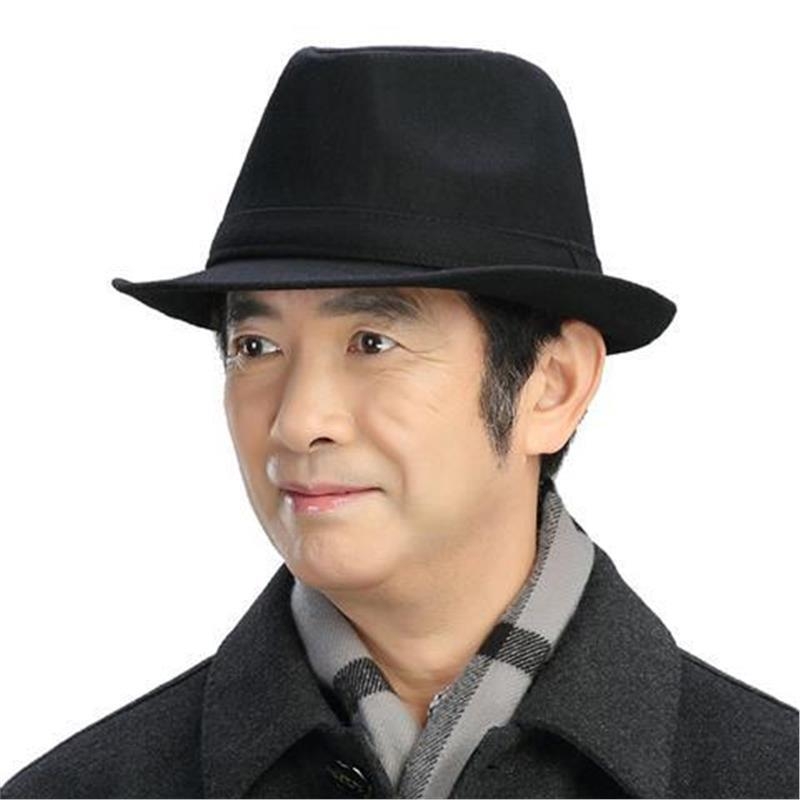 中老年人爵士帽帽子男春秋礼帽男士冬毛呢保暖秋冬冬天老人帽黑色