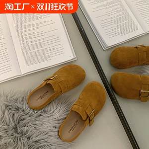 博肯半拖鞋女春秋季2024新款外穿半包头拖鞋子外出法式厚底勃肯鞋