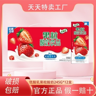 12盒 3月伊利优酸乳草莓果粒酸奶饮品生牛乳245g 箱学生早餐奶