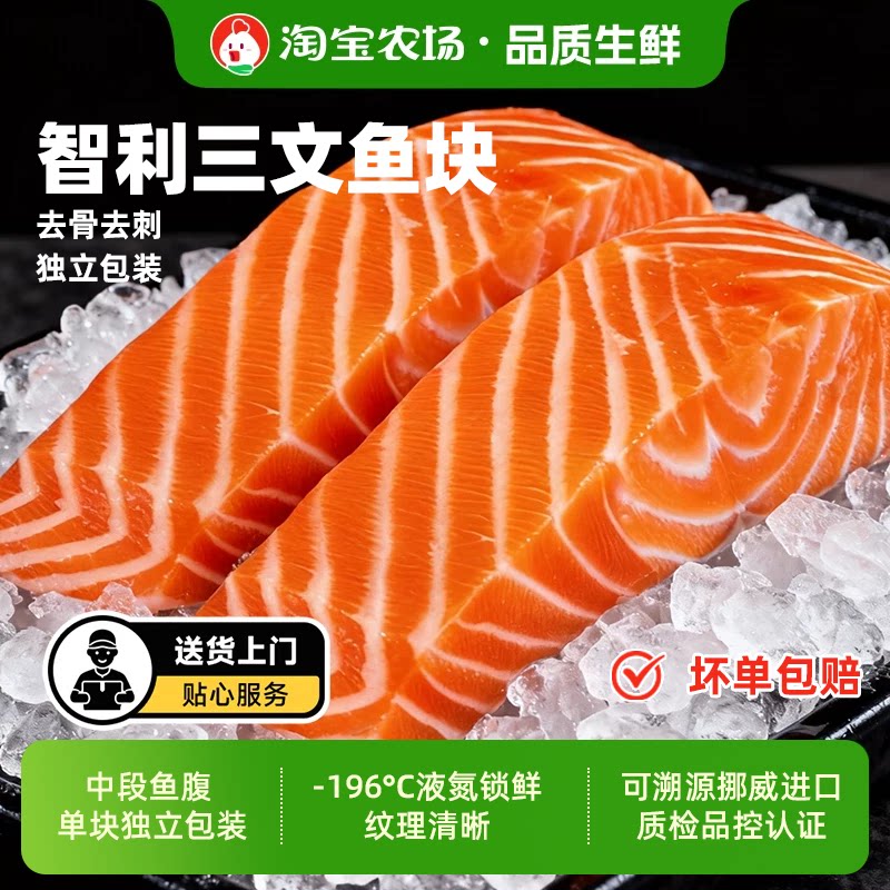 三文鱼块新鲜进口挪威整条三文鱼排中段生鲜去骨智利大西洋鲑辅食图片