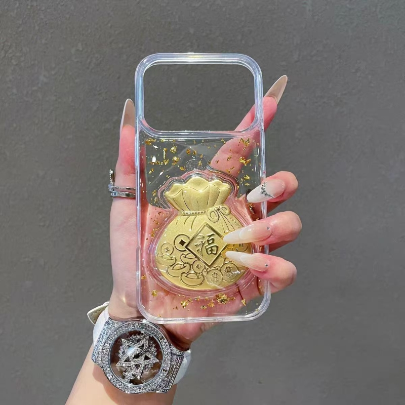 金箔闪粉库洛米招财猫卡通适用苹果17promax手机壳新款苹果17Air马上包你有钱iPhone16防摔透明高级感保护壳