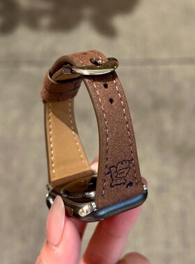 真皮红米watch6表带翻毛皮高级感45拥抱小狗印花小众小米手环9pro8pro百搭创意xiaomi智能运动配件黑色适用于