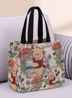 帆布包卡通外出防水大容量新款时尚手提包饭盒拎包上班手提袋便当