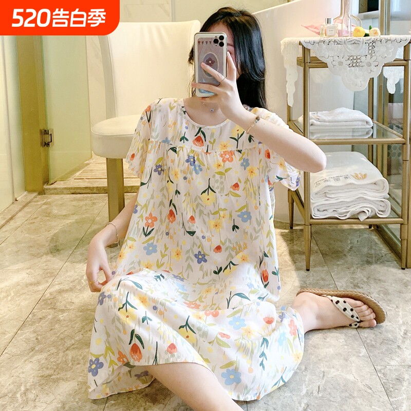 2026新款棉绸睡裙女士夏天长款人造绵睡衣大码连衣裙可外穿家