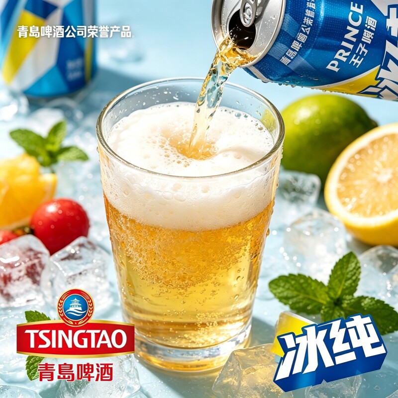 青岛啤酒王子冰纯12罐原厂原箱整箱批发烧烤龙虾追剧必备