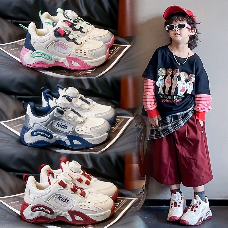 2026秋季儿童运动鞋男童女童透气轻便跑步鞋学生休闲童鞋红色蓝色