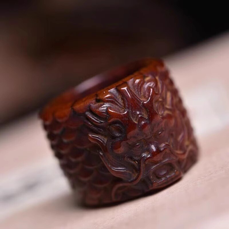 做旧牦牛骨雕刻霸气找招财龙腾四海扳指男士戒指环复古风文玩配饰