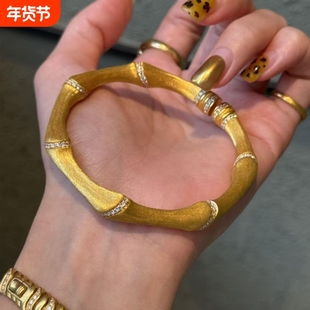 古法拉丝竹节手镯缎面丝绸感精致仿沙金手环轻奢小众设计手饰品