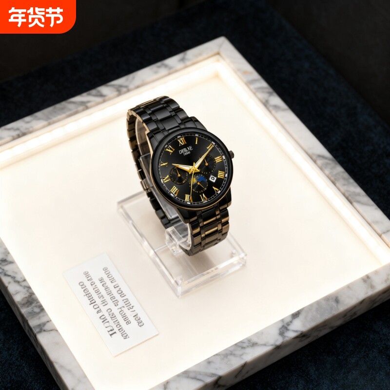 正品名牌钢带商务防水石英腕表高级感男士男款手表全自动非机械表