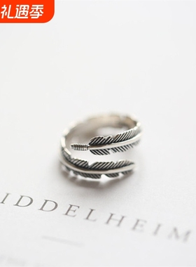 925纯银羽毛泰银戒指跨境简约指环复古罗马ins风欧美戒指现货批发