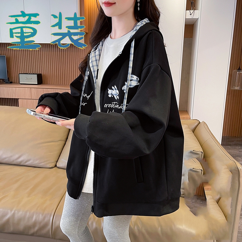 秋冬加绒加厚女童外套2025新款儿童女女孩秋季潮流卫衣潮灰色休闲