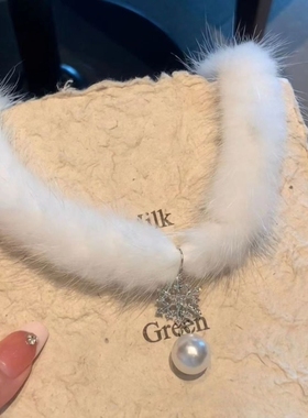 冬日恋人 雪花珍珠项链choker毛绒绒锁骨链小众轻奢圣诞节颈链女