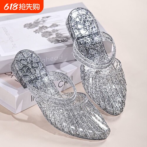 两穿果冻透明凉拖鞋|千人加购