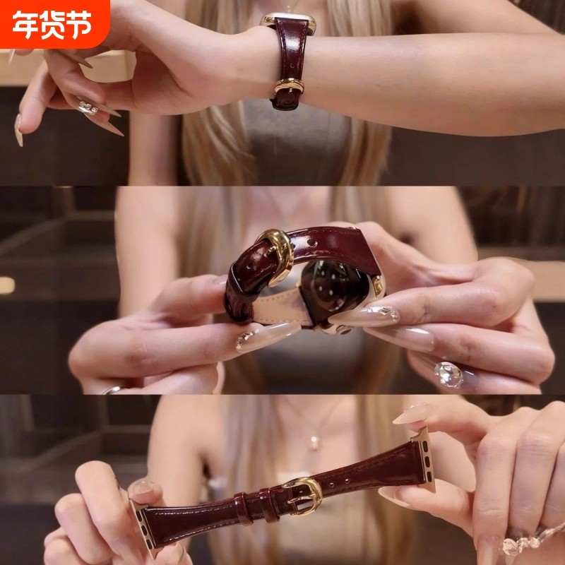 适用于iwatchS11秋冬小蛮腰真皮苹果手表10/9/8/7新年款透气高级感6/5/4油蜡皮小众se/3/2/1ultra棕色黑色,智能设备,智能手表手环表带/腕带,淘宝优惠券,粉丝福利购,淘宝优惠卷