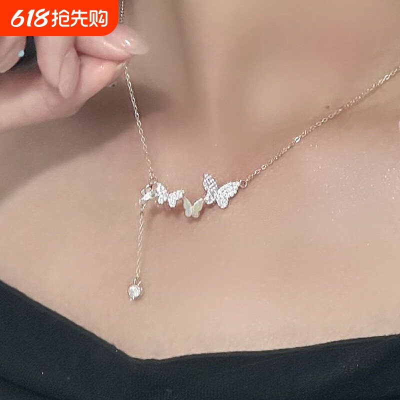 蝴蝶流苏项链轻奢甜美小众设计感气质百搭毛衣链时尚项链饰品