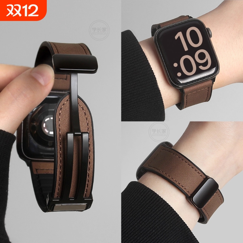 适用华为fit4/fit3手表表带疯马纹真皮磁吸腕带男生高级感watch fit4pro智能运动腕表watch手表带新款女生