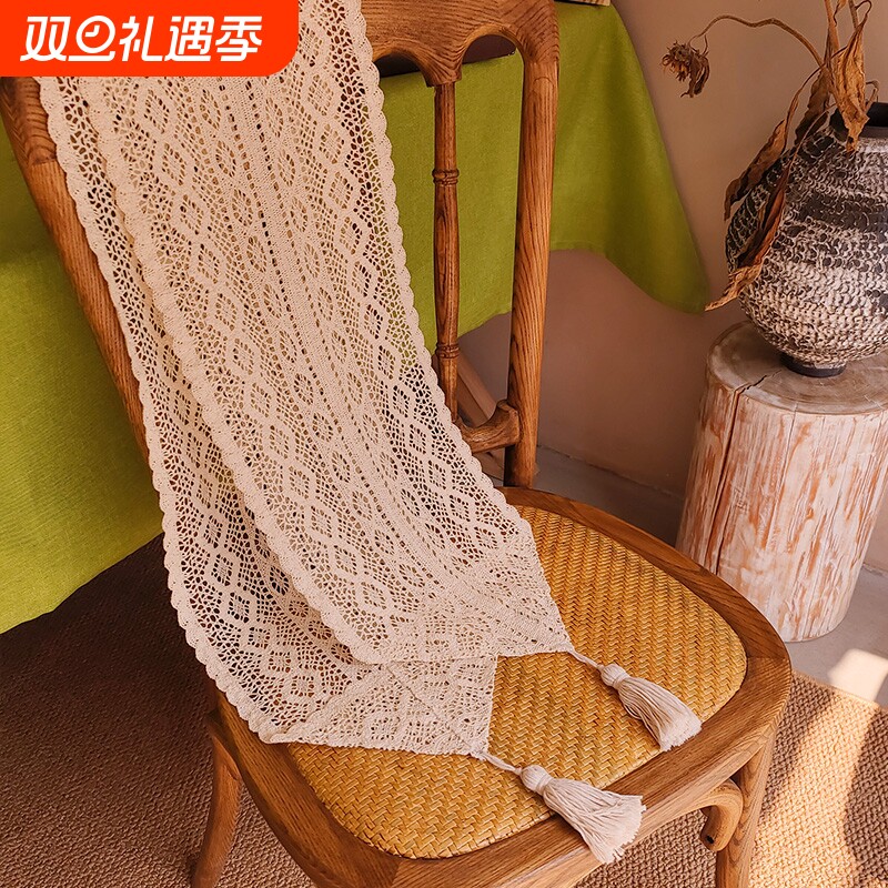 复古桌旗鞋柜电视柜盖巾餐桌茶几蕾丝边装饰盖布镂空钩针棉线美式
