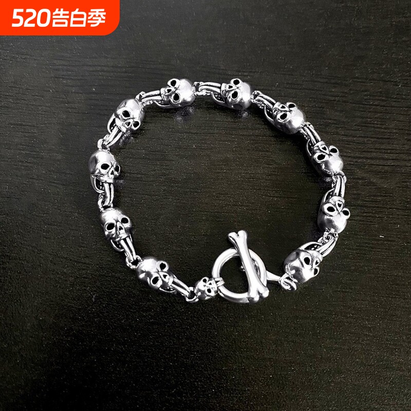 复古潮流泰银骷髅头手链高档时尚轻奢风OT扣链子百搭男女适用