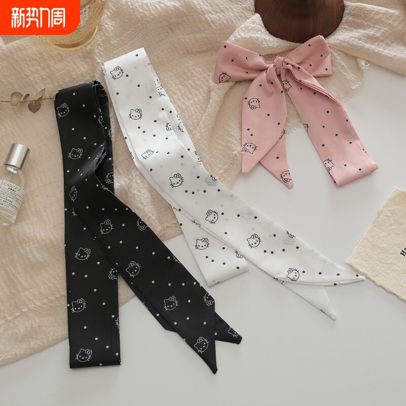 女士细窄长条点点发带可爱卡通猫咪头带裤子装饰腰带丝巾包包配饰