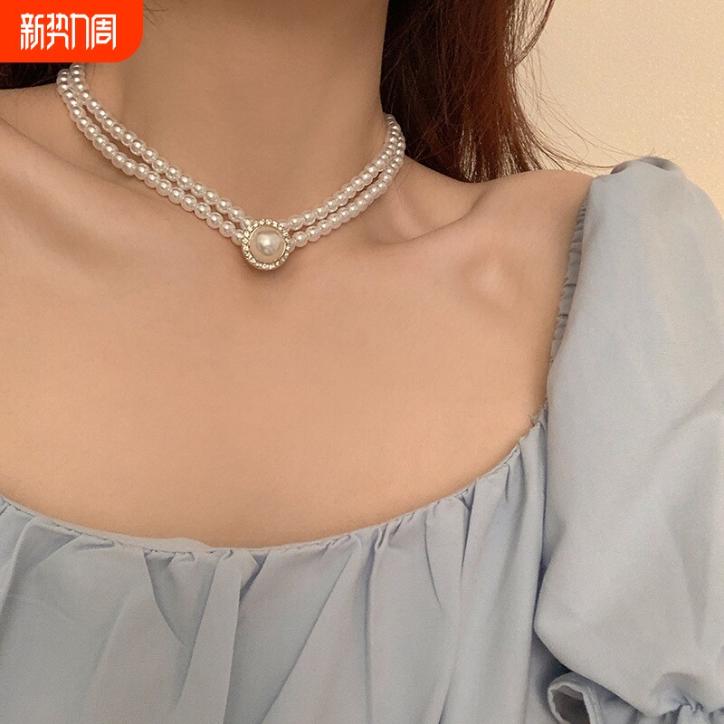 双层珍珠项链颈链女款轻奢小众高级感锁骨链设计感2023新款爆款