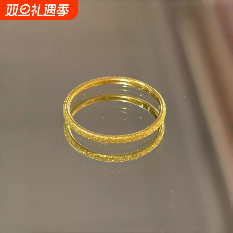 沙金戒指素圈2025新款爆款女轻奢高级感女士旺财尾戒钛钢