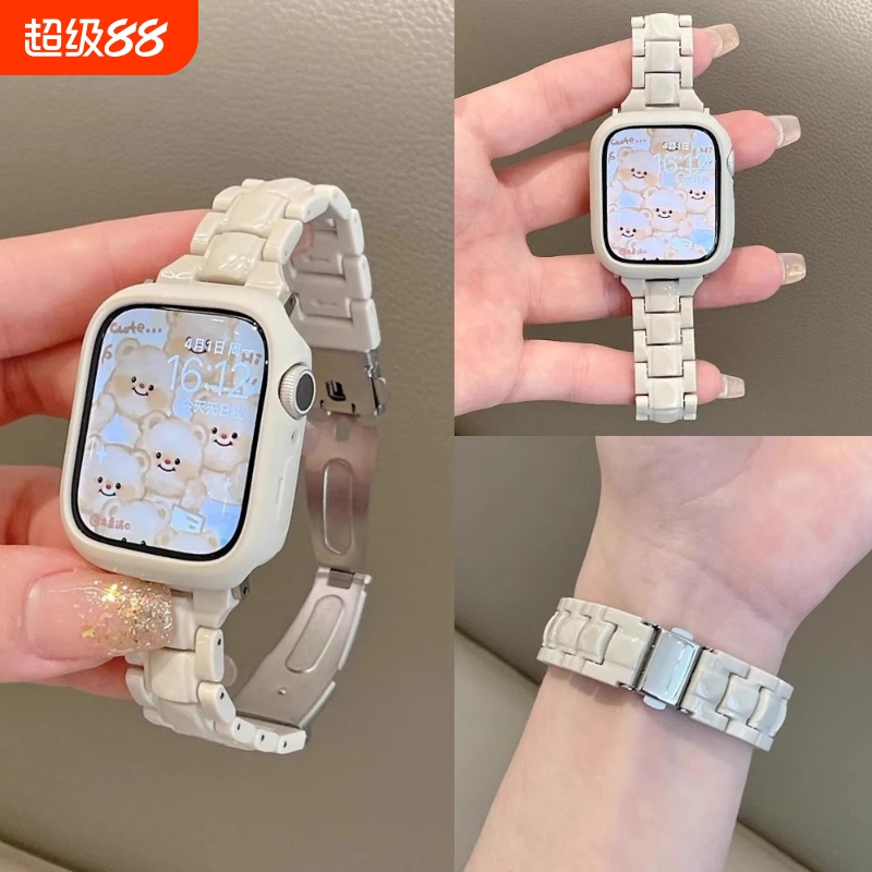 适用苹果手表applewatch10表带iwatchS8/S9/S10细款彩色糖果树脂7男女6高级se新款华强北s9腕带ultra运动夏
