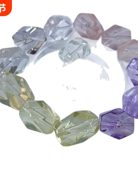天然水晶随形散珠粉水晶唐八棱DIY配件黄水晶糖块紫水晶八角批发