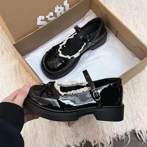 意尔康心选2026夏季新款蕾丝蝴蝶结玛丽珍鞋女厚底圆头浅口软底Lo