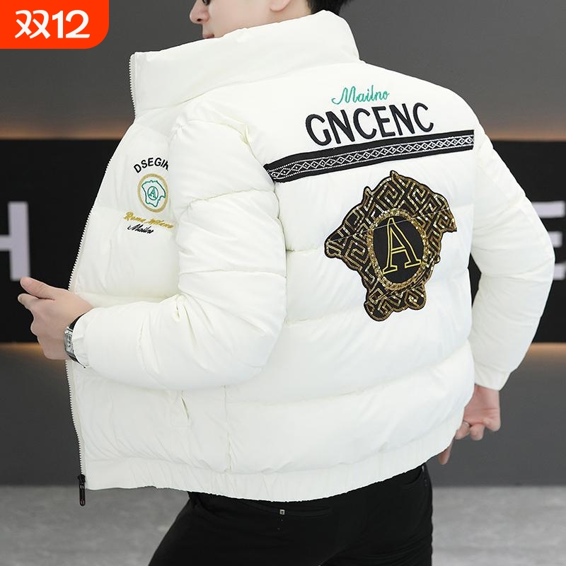 户外冬季新款羽绒服男高级感青少年立领面包服加厚保暖外黑色白色