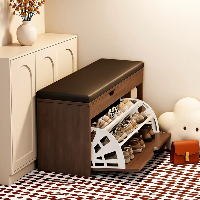 换鞋凳家用门口极窄进门穿鞋凳中古风玄关可坐式翻斗储物收纳鞋架