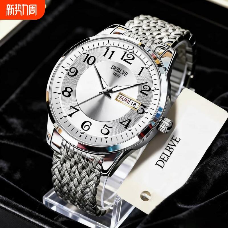 正品瑞士2024新款手表男士全自动机械风防水精钢带双日历男表夜光